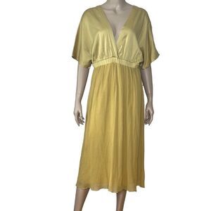 Nwt Tandem Silk deep V neck mustard color dress (060)